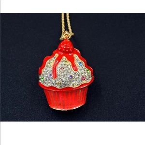 Strawberry Crystal Sweet Cupcake Necklace